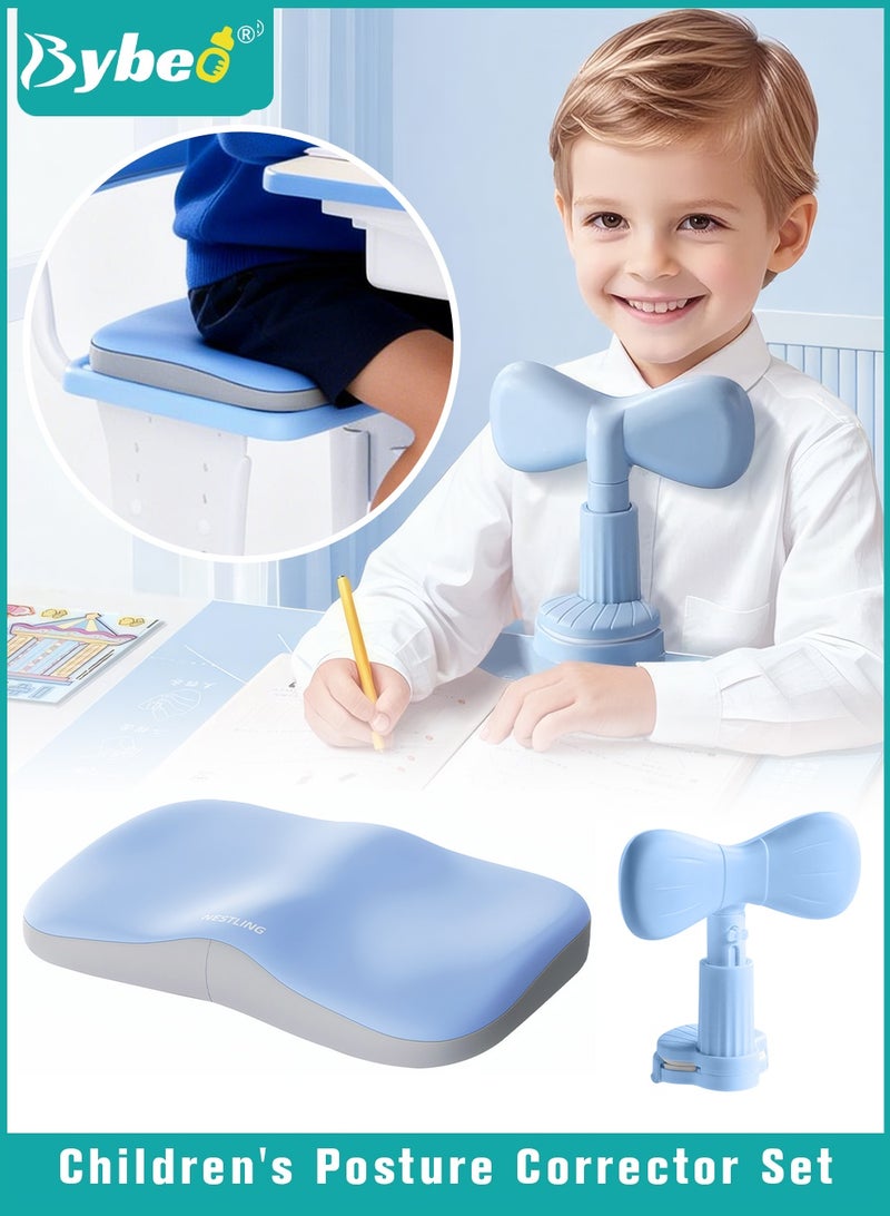 Bybeo Kids Sitting Posture Corrector + Memory Foam Seat Cushion Set, Student Desk Posture Correctors, Orthopedic Chair Pad, for Long Sitting, Reading, Writing Posture Trainer, and Tailbone Pain Relief - Image 1